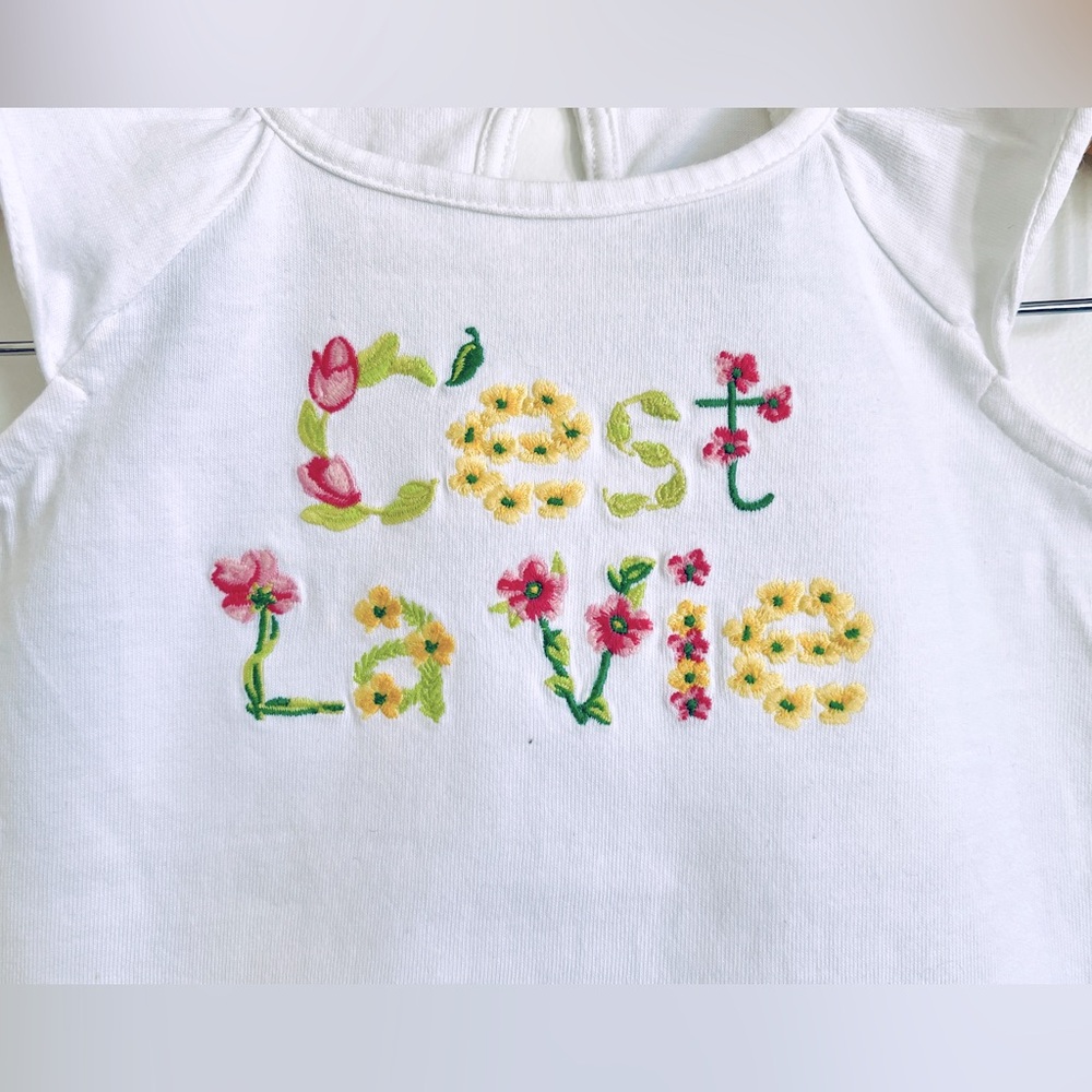 18-24M Janie and Jack White Embroidered Top C’est La Vie - Picture 3 of 4
